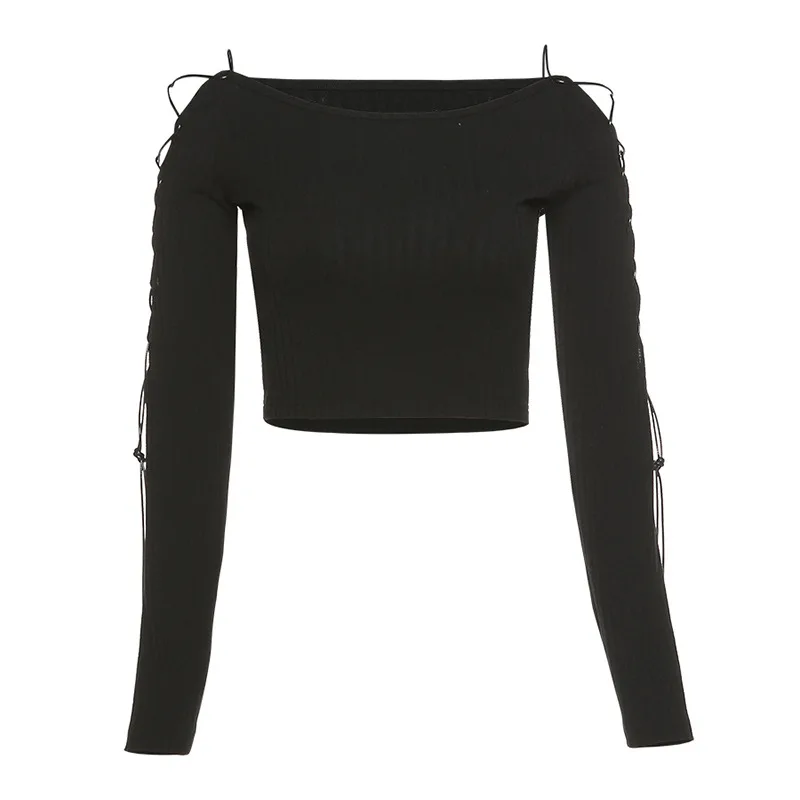 Sexy Bandage Hollow Out Black Tops Harajuku Chic Autumn Tops Gothic Punk Bodycon Long Sleeve Crop Tops 2021 New Women Streetwear
Sexy Bandage Hollow Out Black Tops Harajuku Chic Autumn Tops Gothic Punk Bodycon Long Sleeve Crop Tops 2021 New Women Streetwear