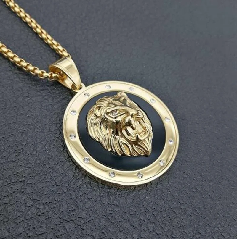 

Круглое ожерелье в стиле хип-хоп с подвеской в виде головы льва