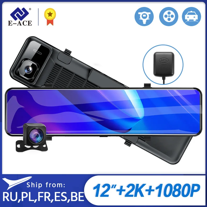 E-ACE 2K 12 Inch RearView Mirror Car Dvr Camera Dashcam GPS Dual Lens Driving Video Recorder Dash Cam Support 1080P Rear Camera
E-ACE 2K 12 Inch RearView Mirror Car Dvr Camera Dashcam GPS Dual Lens Driving Video Recorder Dash Cam Support 1080P Rear Camera
