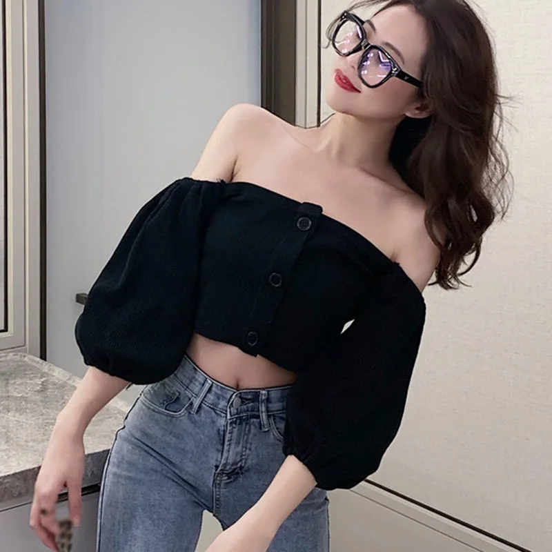 Women Off Shoulder Blouse Slim Slash Neck Sexy Exposure Navel Half Sleeve Shirt Pullover Tops Solid
Women Off Shoulder Blouse Slim Slash Neck Sexy Exposure Navel Half Sleeve Shirt Pullover Tops Solid