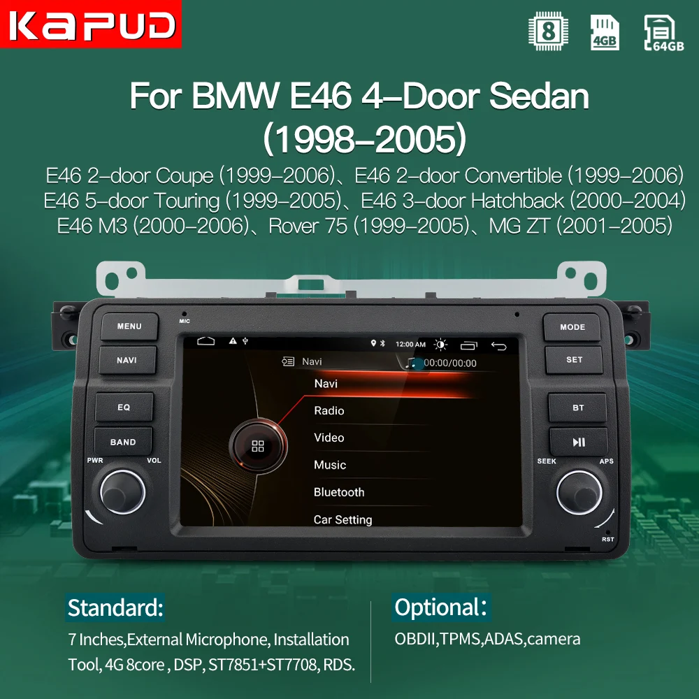 

Автомагнитола kapud на android 10,0, мультимедийный стерео-проигрыватель для BMW 3 серии E46 M3 318/320/325/330/335 1998-2005 с GPS-навигацией