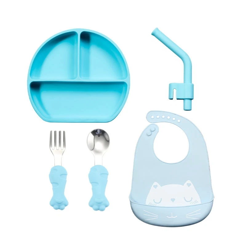 5 PCS Baby Silicone Dish Set Feeding Tableware for Baby Kitchenware with Spoon Fork Smile Face Plate Bib Straw H055
5 PCS Baby Silicone Dish Set Feeding Tableware for Baby Kitchenware with Spoon Fork Smile Face Plate Bib Straw H055