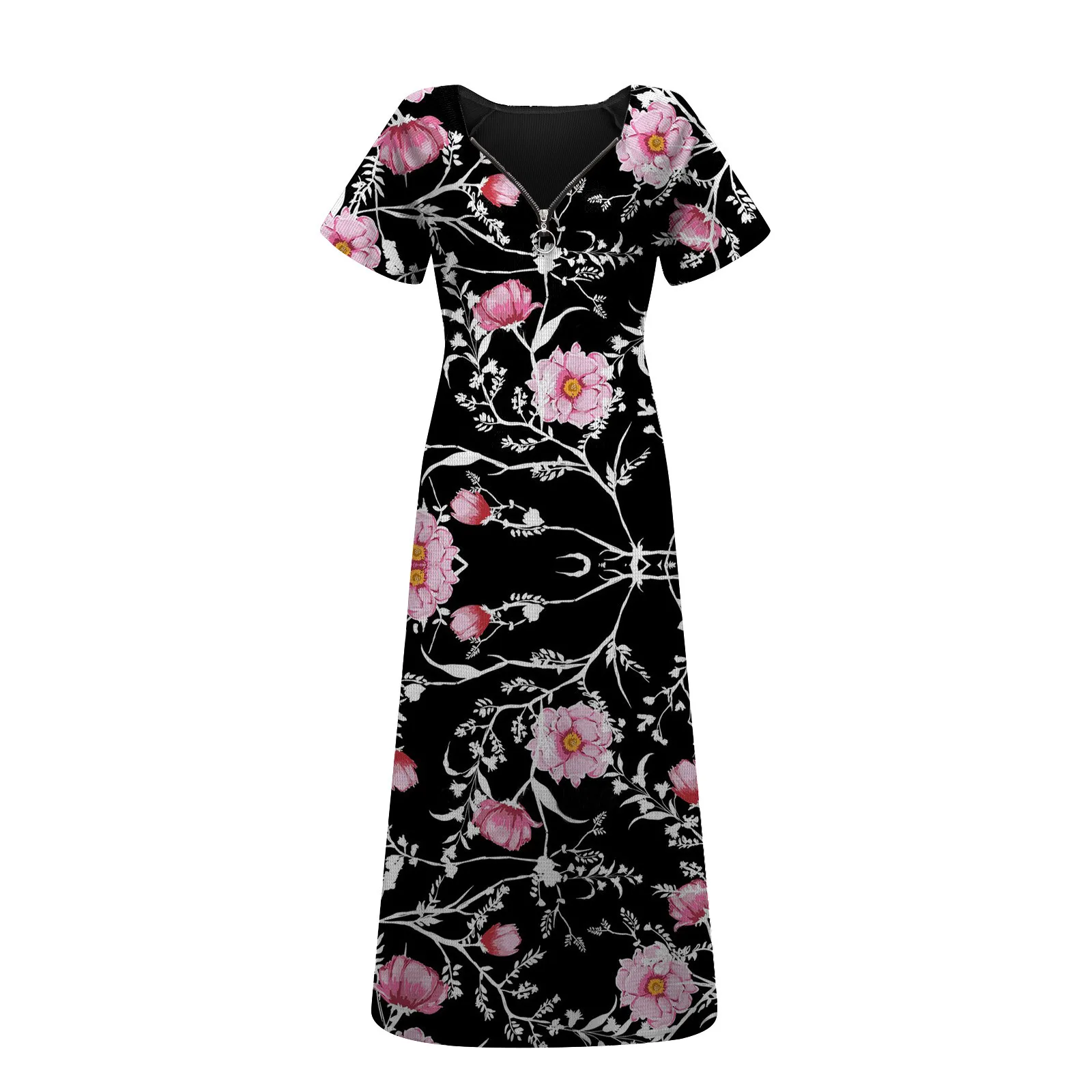 40# Elegant Floral Print Dress Women V-neck Short Sleeve Zipper Dress Women Summer Temperament Vintage Maxi Dress Vestido
40# Elegant Floral Print Dress Women V-neck Short Sleeve Zipper Dress Women Summer Temperament Vintage Maxi Dress Vestido