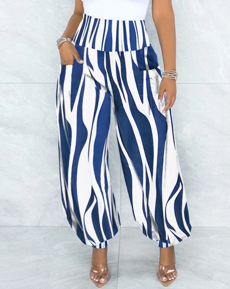 Summer Women Stripped Print High Waist Lantern Leg Pants 2021 Femme Classic Pocket Wide Long Trousers Office Lady Outfits
Summer Women Stripped Print High Waist Lantern Leg Pants 2021 Femme Classic Pocket Wide Long Trousers Office Lady Outfits