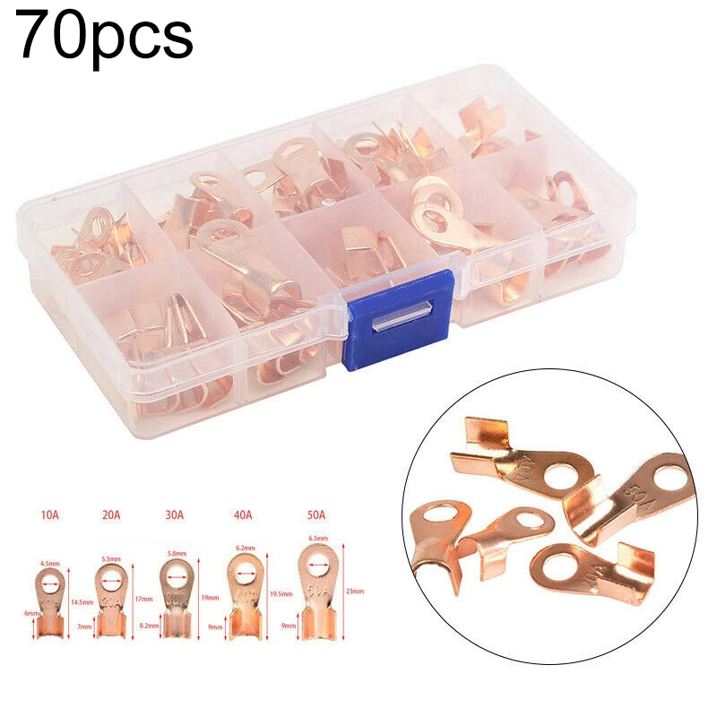 70pcs Copper Wire Terminal Set, Auto Soldered Connector Rings Assortment Set for Car Battery Curly Bare Wiring Tool
70pcs Copper Wire Terminal Set, Auto Soldered Connector Rings Assortment Set for Car Battery Curly Bare Wiring Tool