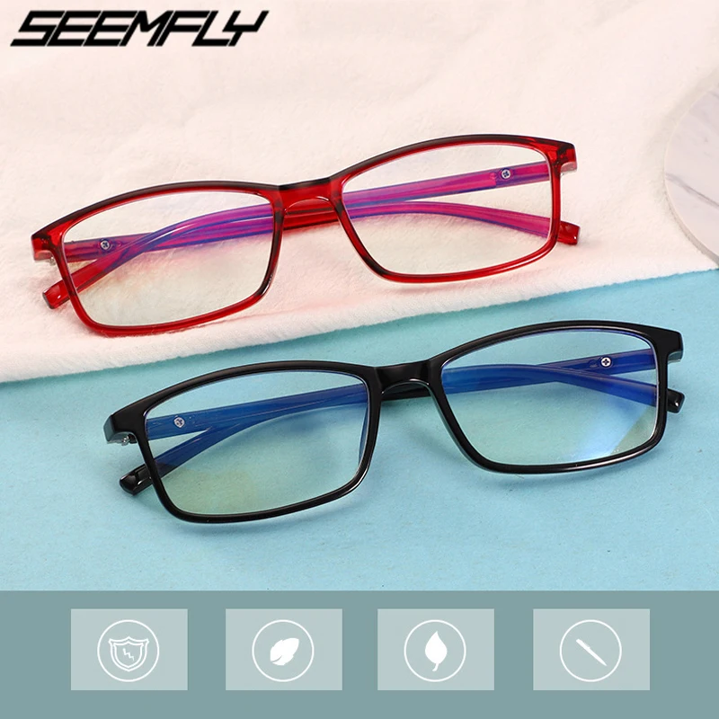 

Seemfly Anti Blue Light Finished Myopia Glasses Retro Women Men Busniess Nearsighted Eyeglasses Unisex Eyewear Diopter 0 To -4.0