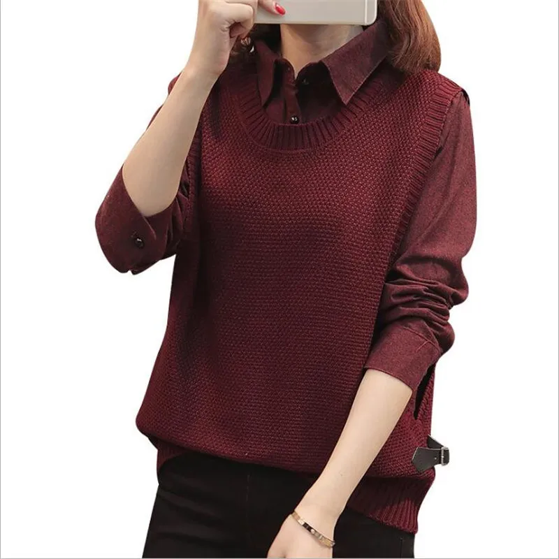 Sweater Shirt Two-piece Female Autumn And Winter New 2020 Loose Shirt Collar Stitching Female Office Lady
Sweater Shirt Two-piece Female Autumn And Winter New 2020 Loose Shirt Collar Stitching Female Office Lady