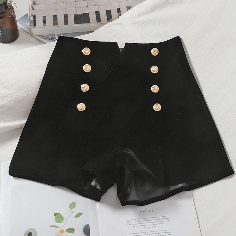 Korean style double breasted loose high waist pure black shorts women's shorts
Korean style double breasted loose high waist pure black shorts women's shorts