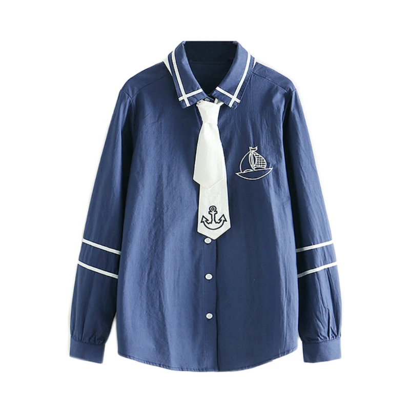 XUANHAO Cotton Women's Cartoon Embroidery Tie Navy Blue Blouses And Tops 2020 Autumn Long Sleeve Turndown Collar Blouse
XUANHAO Cotton Women's Cartoon Embroidery Tie Navy Blue Blouses And Tops 2020 Autumn Long Sleeve Turndown Collar Blouse