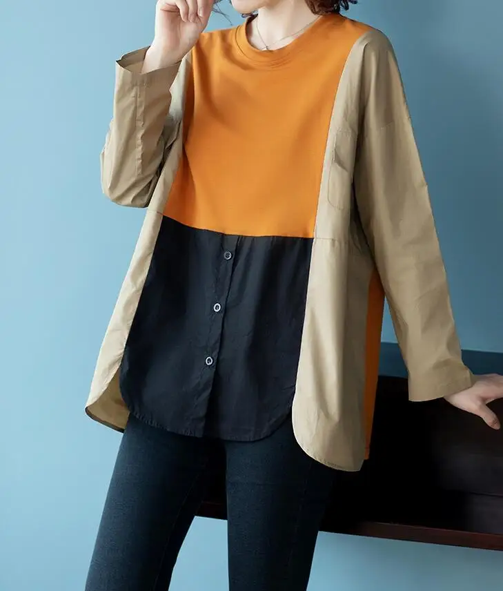 2021 Spring New Korea Fashion Women Long Sleeve Loose O-neck Blouse All-matched Casual Patchwork Color Shirts Plus Size
2021 Spring New Korea Fashion Women Long Sleeve Loose O-neck Blouse All-matched Casual Patchwork Color Shirts Plus Size
