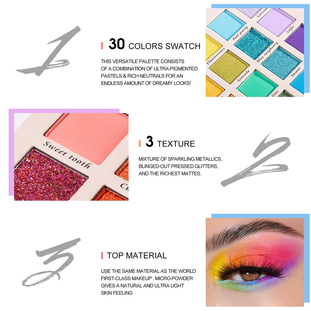 30 Colors Eyeshadow Palette Matte Shimmer Glitter Eyeshadow Powder Long Lasting High Pigmented Eyeshadow Makeup for Women
30 Colors Eyeshadow Palette Matte Shimmer Glitter Eyeshadow Powder Long Lasting High Pigmented Eyeshadow Makeup for Women