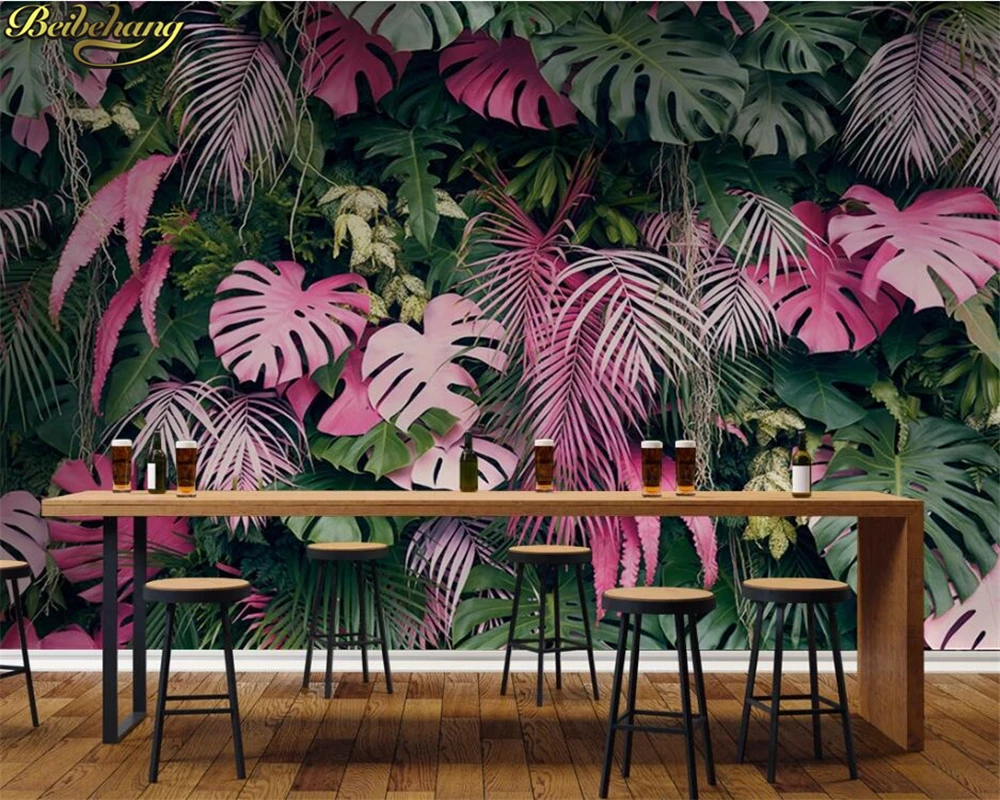 

beibehang Custom 3d wallpaper mural pink green rainforest plant background wall,papel de parede wall papers home decor