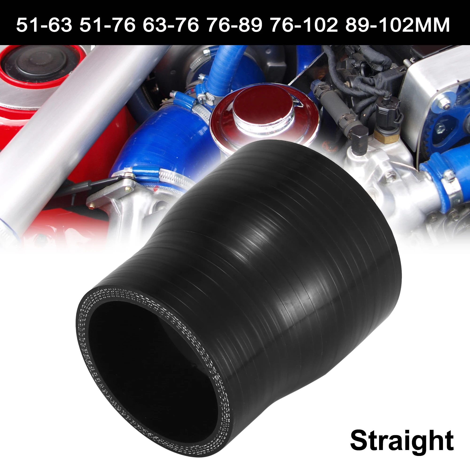 

Uxcell 51-63mm 2"-2.5" ID Straight Silicone Reducer Hose Silicone Hose Coupler Intercooler Tube Black for Car Turbo