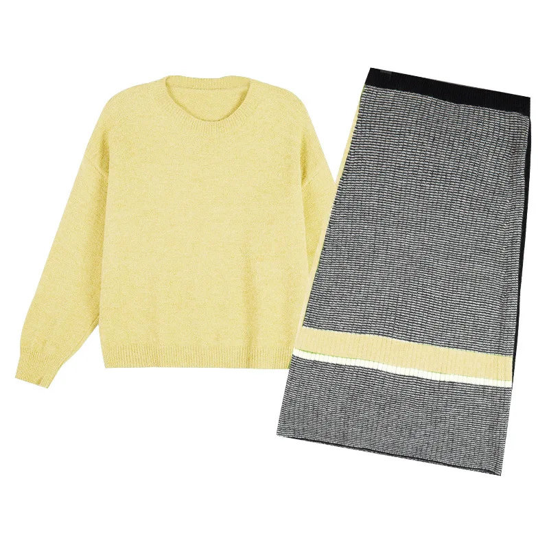 Winter Autumn 2 Piece Set Women Knitted Vintage Two Piece Suit Striped Femlae Knit Suits Elastic Skirt Set
Winter Autumn 2 Piece Set Women Knitted Vintage Two Piece Suit Striped Femlae Knit Suits Elastic Skirt Set