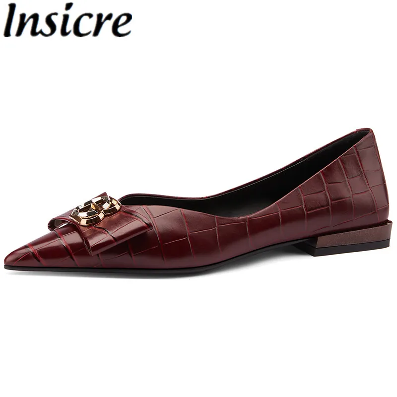 Insicre Full Genuine Leather Pointed Toe Metal Knot Women Pumps Wine Red Stone Pattern Low Heels Flats Casual Office
Insicre Full Genuine Leather Pointed Toe Metal Knot Women Pumps Wine Red Stone Pattern Low Heels Flats Casual Office