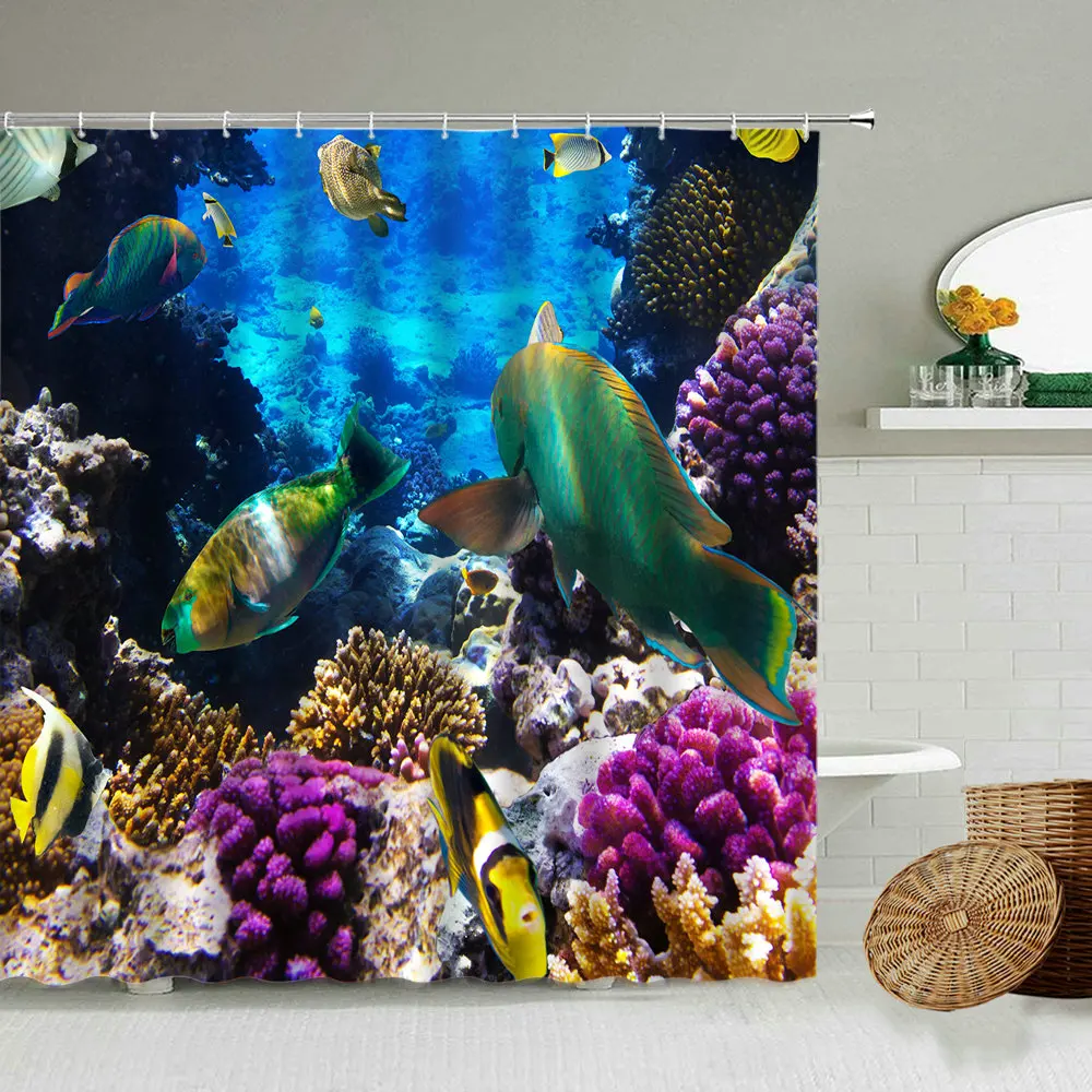 

Тропический океан животный мир душ Шторы рыбных коралловых домашний Настенный декор ванной комнаты с одной главной балкой с крючком Водоне...