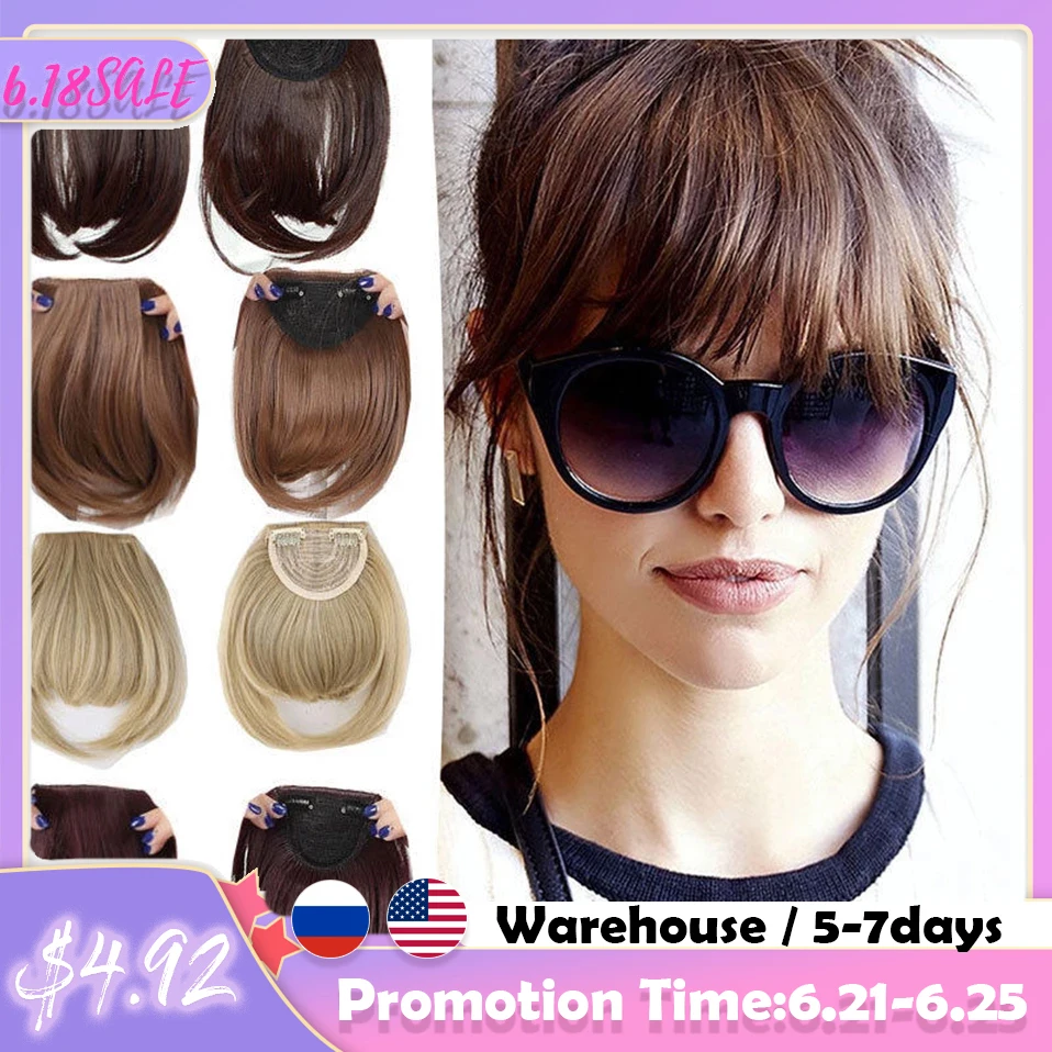 

S-noilite Natural Bang Synthetic False Hair Bangs Black Brown Auburn Red Clip In On Hair Fringe Clip In Bangs For Women