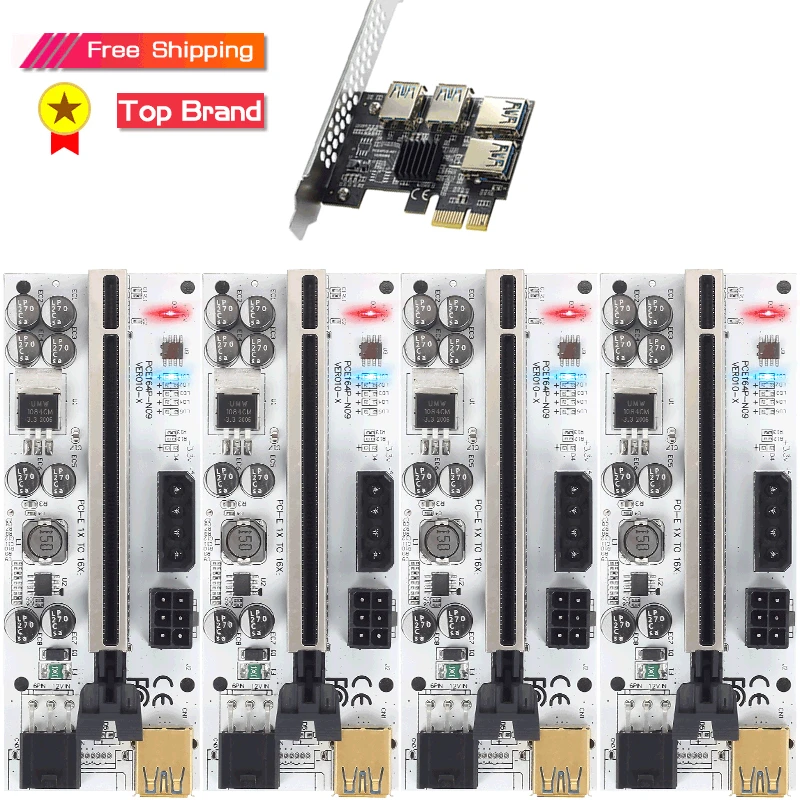 

4pcs PCI-E Express 1x to 16x Riser 010X Card Adapter PCIE 1 to 4 Slot PCIe Port Multiplier Card for BTC Bitcoin ETH Miner Mining