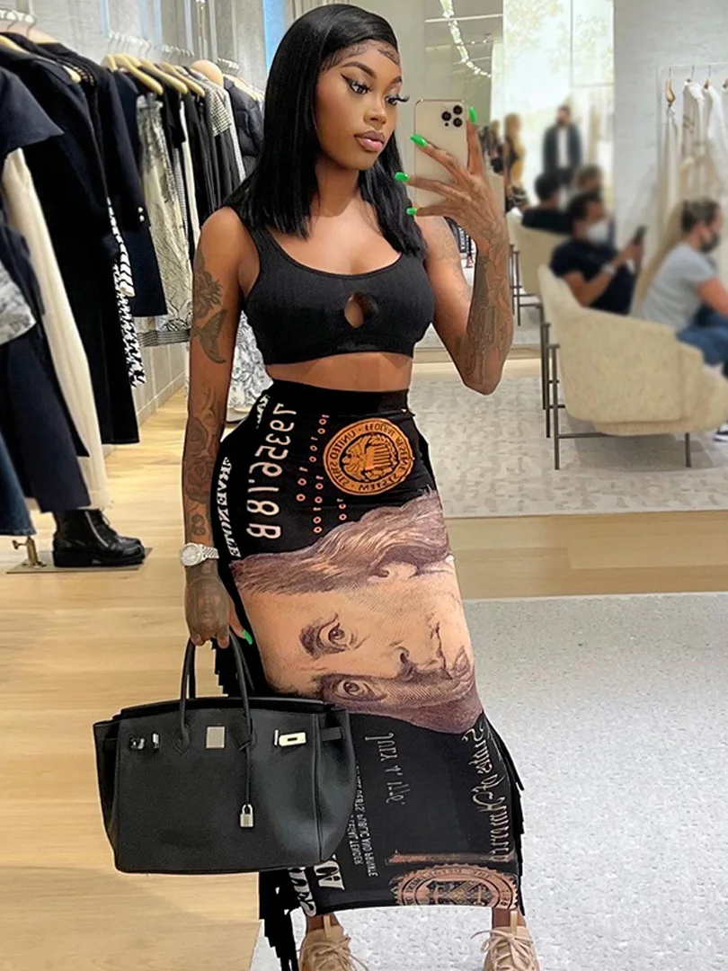 Lygens Vintage Dollar Print High Waist Tassel Midi Skirt Women Skinny Sexy Fashion Clothes 2021 Autumn Winter Y2K Streetwear
Lygens Vintage Dollar Print High Waist Tassel Midi Skirt Women Skinny Sexy Fashion Clothes 2021 Autumn Winter Y2K Streetwear