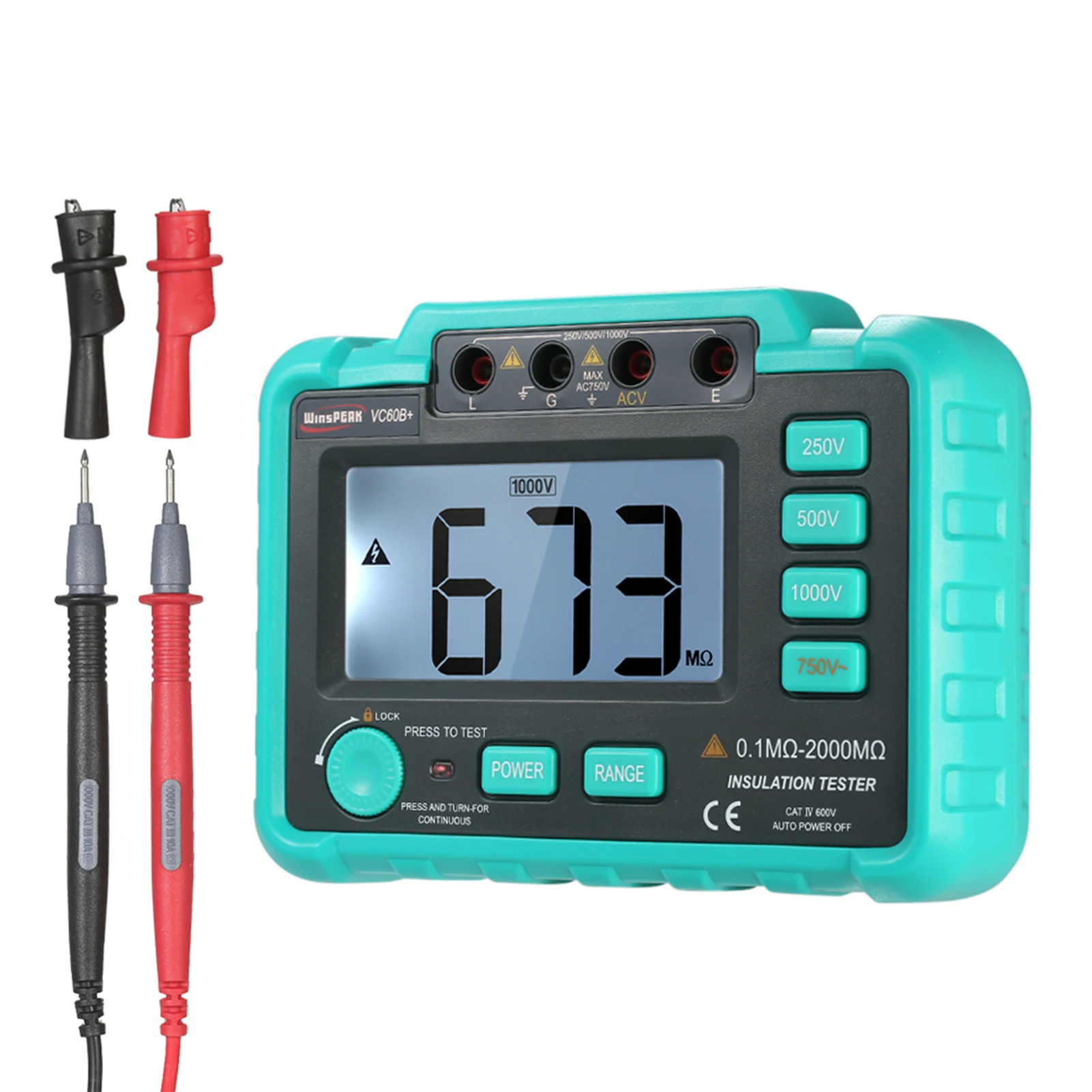 WinsPEAK VC60B + ЖК дисплей Цифровой Сопротивление изоляции тестер Мегаомметр DC250V/500V/1000V