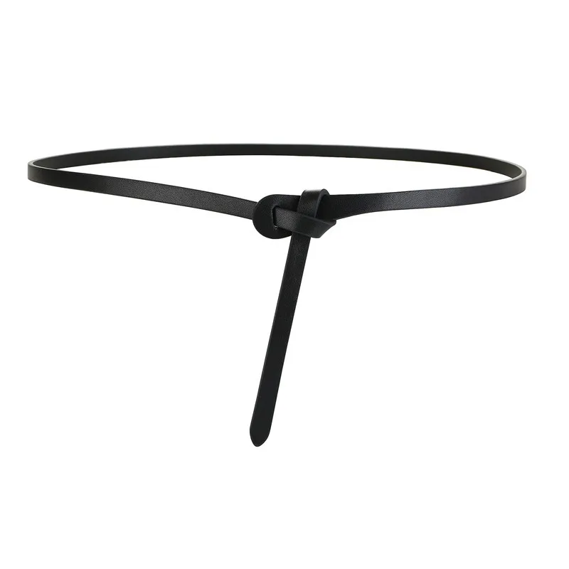 Dress Knot Strap Belt Thin Woman no Buckle Genuine Leather Belts For Women Real Cowskin Female long knotted waistbands | Аксессуары для