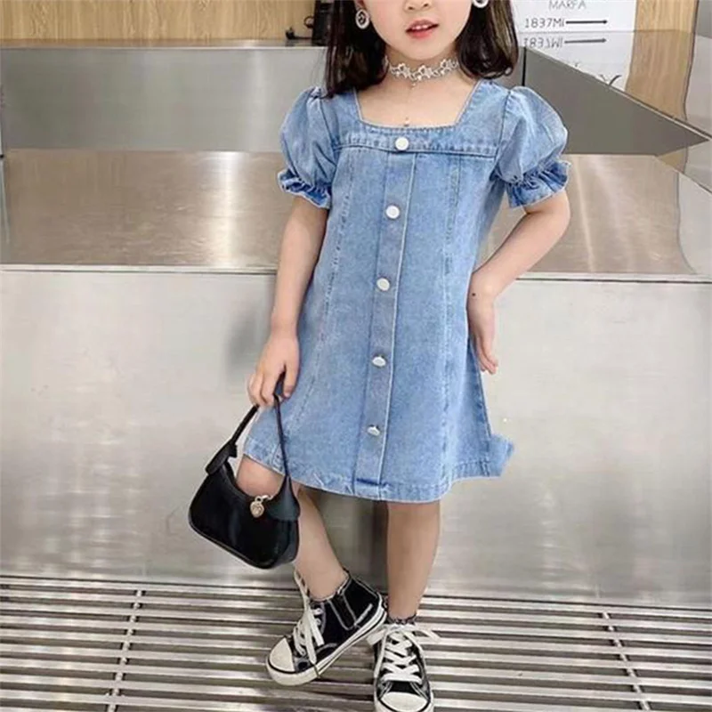 Summer Little Girl's Sweet Puff Sleeve Short Dress Solid Color Fashion Square Collar A-line Denim Dress Kids Princess Dress
Summer Little Girl's Sweet Puff Sleeve Short Dress Solid Color Fashion Square Collar A-line Denim Dress Kids Princess Dress