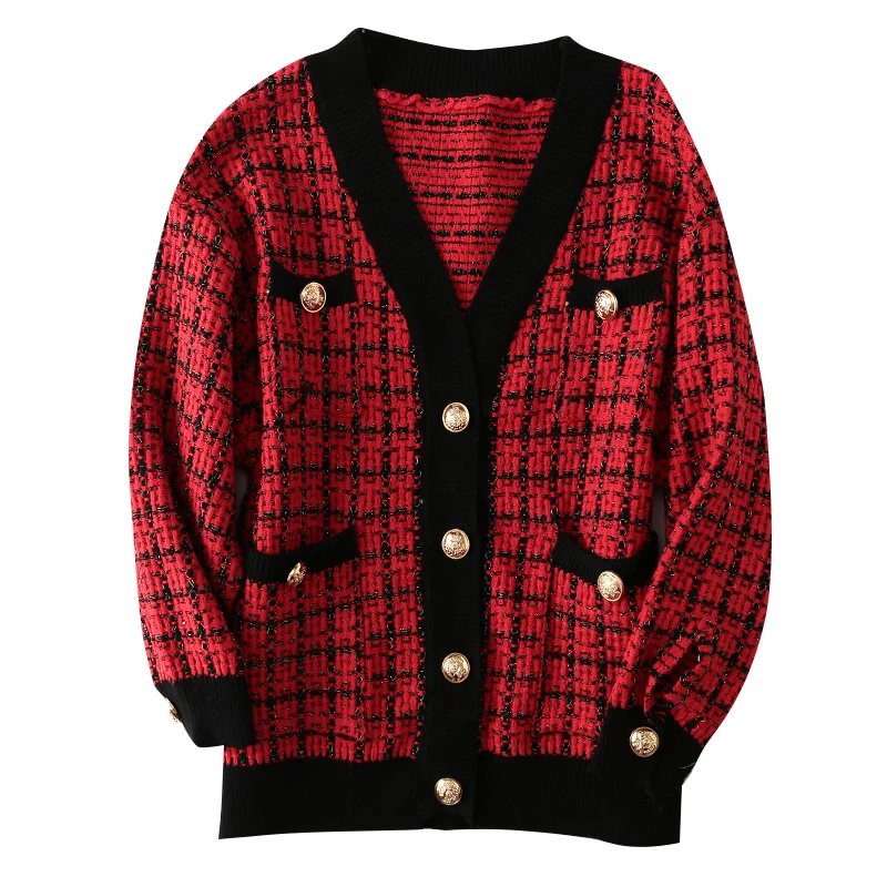 Women's Long Cashmere Wool Blends Knitted Cardigan Sweater Women Red White Plaid Sweaters With Pockets Button Pull Femme Winter
Women's Long Cashmere Wool Blends Knitted Cardigan Sweater Women Red White Plaid Sweaters With Pockets Button Pull Femme Winter