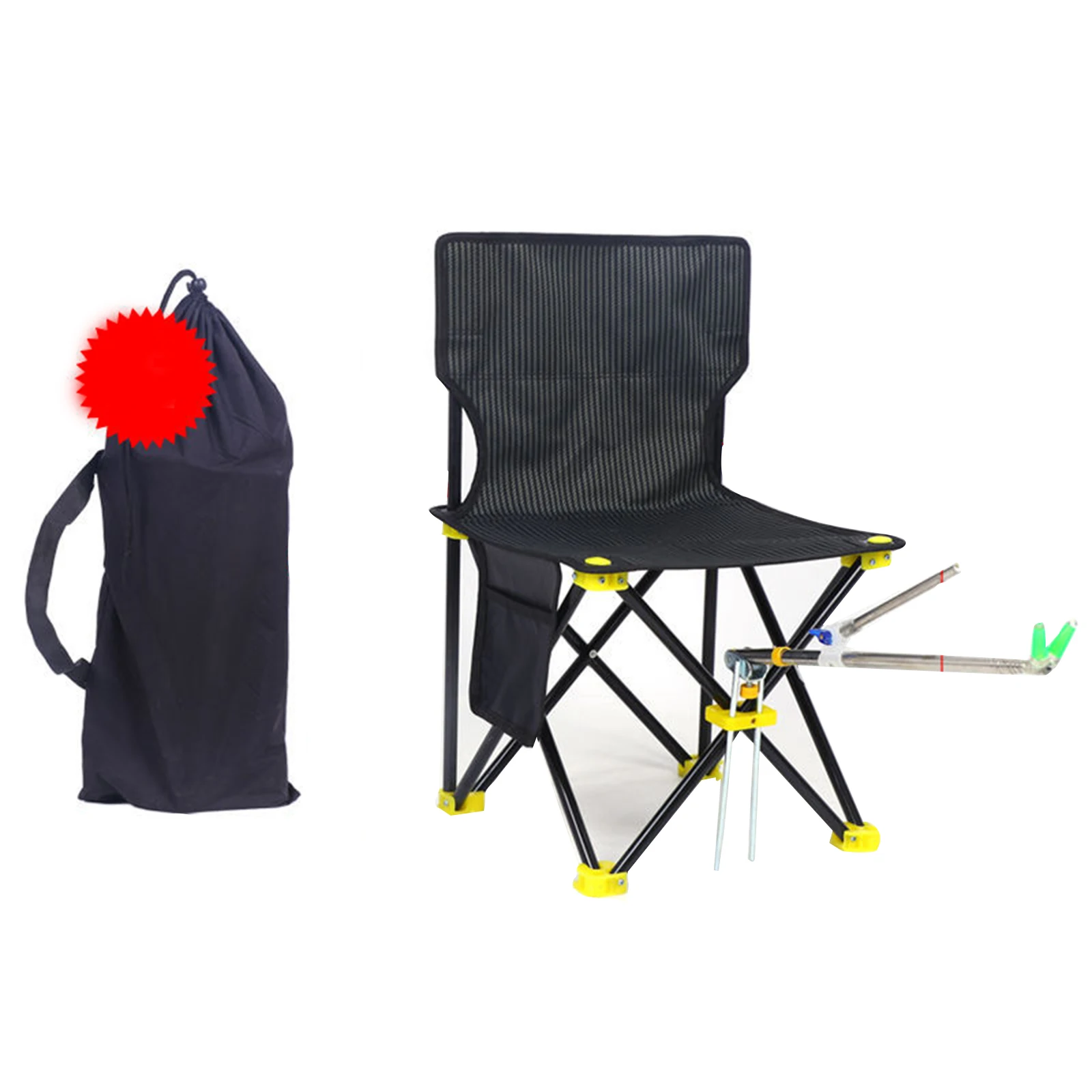 

Портативный стул для кемпинга с сумкой для хранения, черный Легкий стул для походов, складное компактное уличное кресло, рыболовное сиденье...
