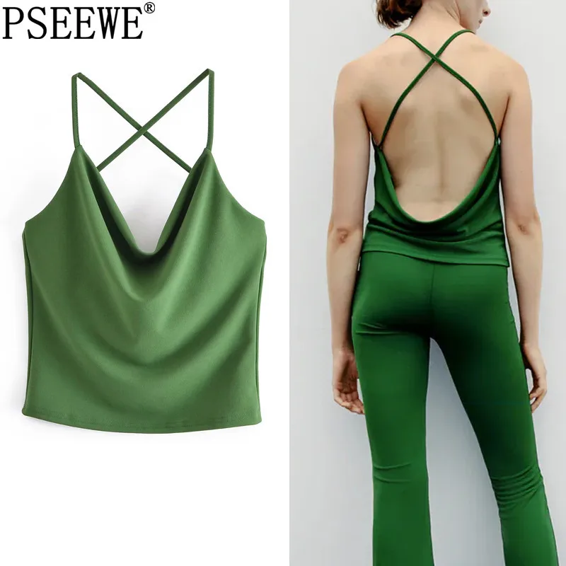 PSEEWE Za 2021 Women Green Tank Top Woman Backless Crop Top With Thin Straps Sleeveless Top Women Sexy Tanks Camis Summer Tops
PSEEWE Za 2021 Women Green Tank Top Woman Backless Crop Top With Thin Straps Sleeveless Top Women Sexy Tanks Camis Summer Tops
