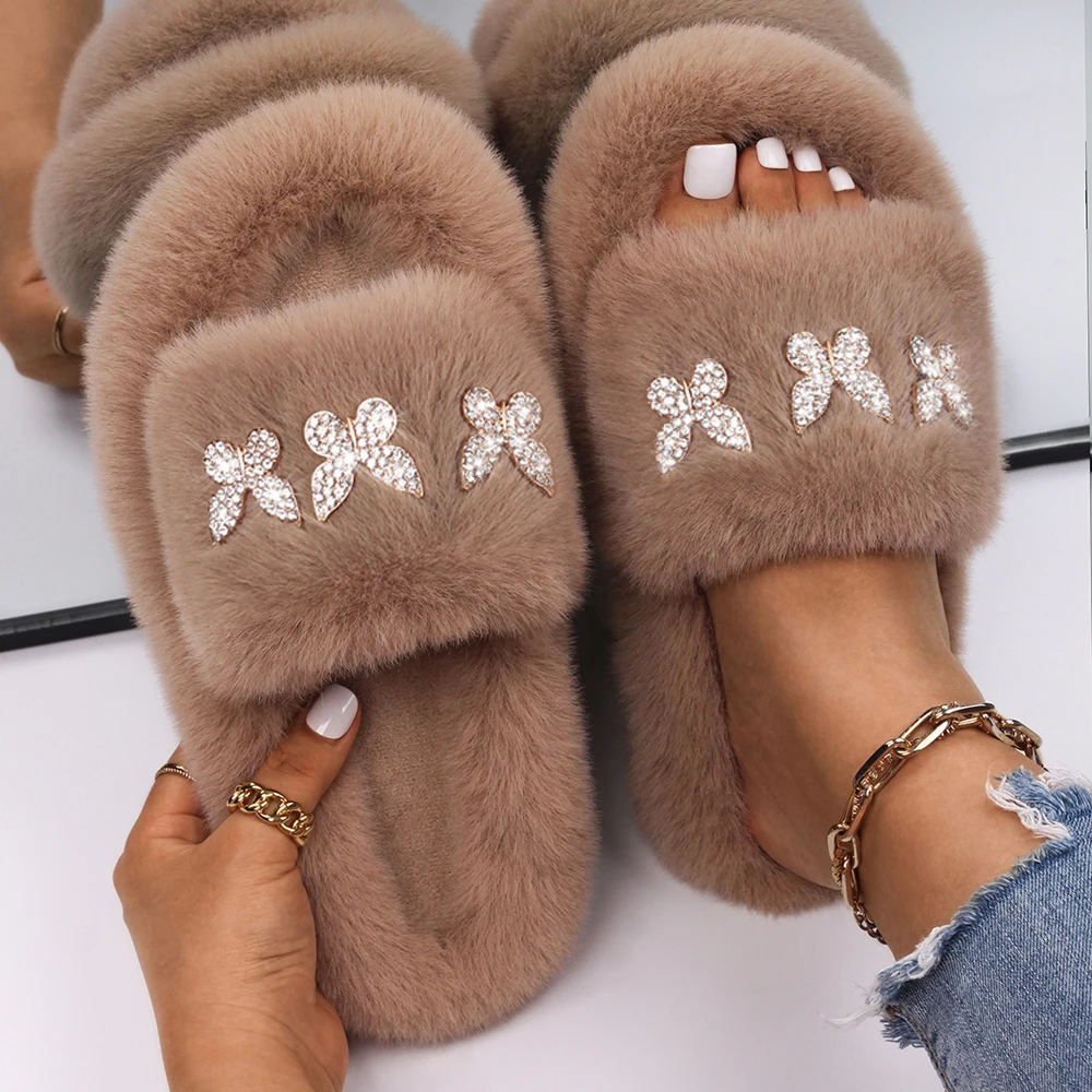 Женские меховые туфли на плоской подошве, зимние теплые Шлепанцы из искусственного меха 
Женские меховые туфли на плоской подошве, зимние теплые Шлепанцы из искусственного меха