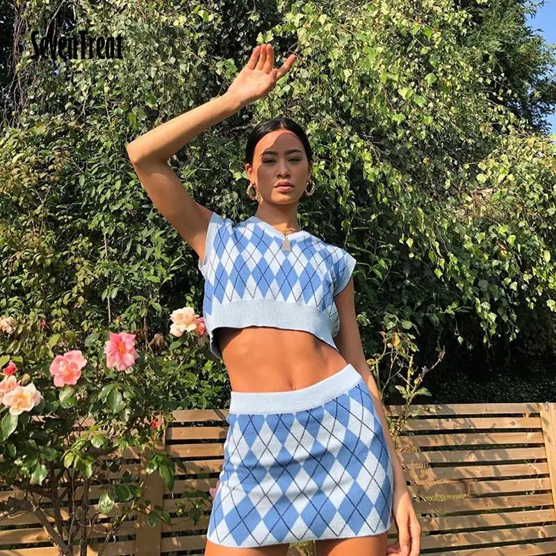 Plaid Knitted Two Piece Women Co-Ords Set E-Girl Sleeveless Tank Tops and Mini Skirt Suit Y2K Aesthetics Vintage 90S Fall Outfit
Plaid Knitted Two Piece Women Co-Ords Set E-Girl Sleeveless Tank Tops and Mini Skirt Suit Y2K Aesthetics Vintage 90S Fall Outfit