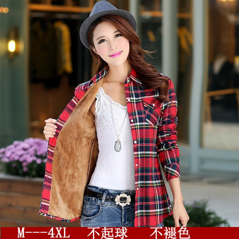 Plaid Shirt Women Winter Thick Velvet Blouses Casual Long Sleeve Cotton Blouse Femininas Lapel Flannel Shirts Plus Size Tops
Plaid Shirt Women Winter Thick Velvet Blouses Casual Long Sleeve Cotton Blouse Femininas Lapel Flannel Shirts Plus Size Tops