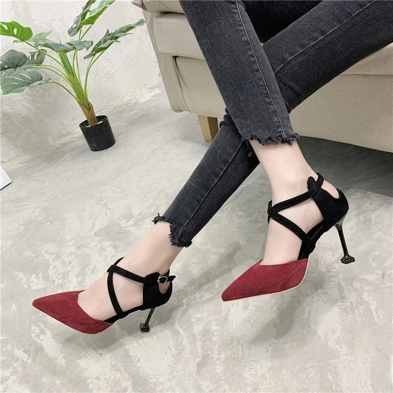 

Womanhigh Heels Party Ankle Strap Summer Sandals Galadiator Zapatos Mujer Chunky High Heels Ladies Pointed Toe Pumps Women Shoes