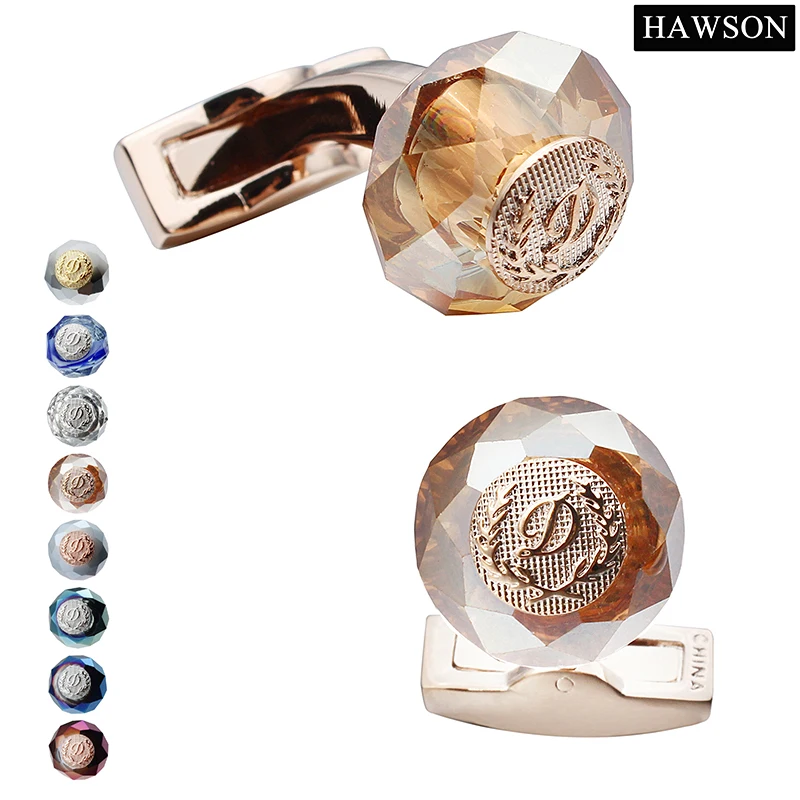 

HAWSON Classic Round Stone CuffLinks Navy Groom Cuff Buttons Luxury Men's Jewellery Accessories Wedding Gift with box packing