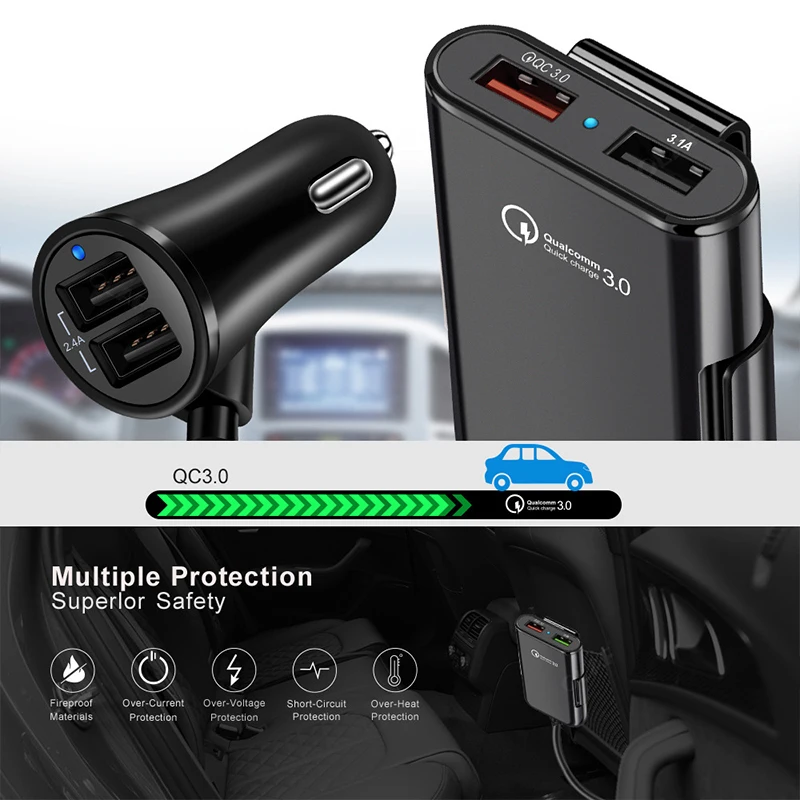 Автомобильное зарядное устройство с 4 USB-портами 8 А | Мобильные телефоны и