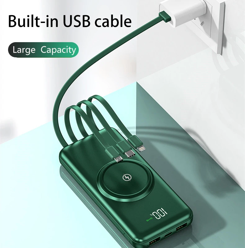 20000mAh Power Bank Wireless Charger For iPhone 12 Mini Pro Max 10000mAh Powerbank Built in Cable For Samsung Poverbank Banked
20000mAh Power Bank Wireless Charger For iPhone 12 Mini Pro Max 10000mAh Powerbank Built in Cable For Samsung Poverbank Banked