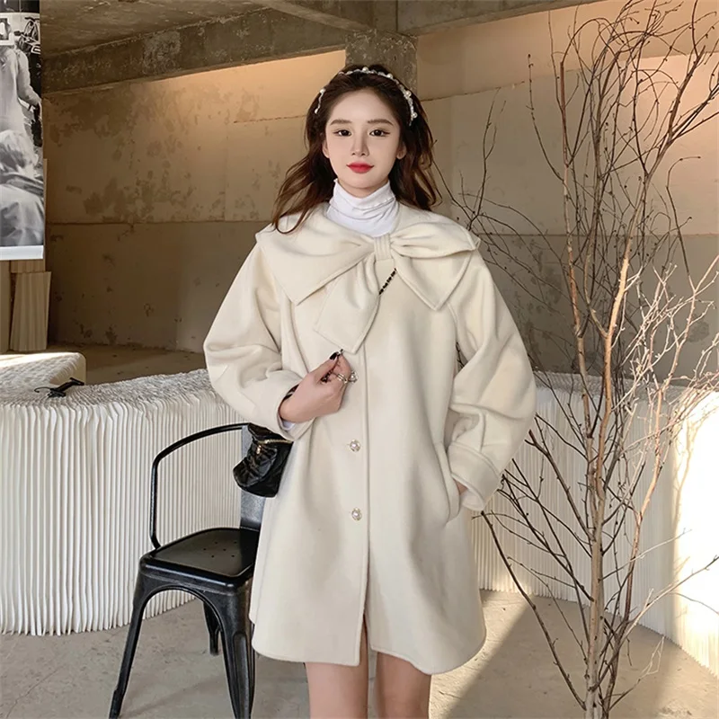 Winter Japanese Preppy Sweet Girl Woolen Coat Kawaii Bow Collar Cute Single-breasted Full Sleeves Keep Warm Basic Outerweat
Winter Japanese Preppy Sweet Girl Woolen Coat Kawaii Bow Collar Cute Single-breasted Full Sleeves Keep Warm Basic Outerweat