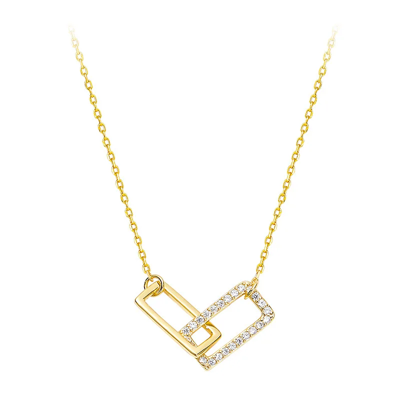 

CHOWLEE S925 Necklace Female Square Interlocking Simple Temperament Geometric Clavicle Chain Fashion Trend Wild Necklace