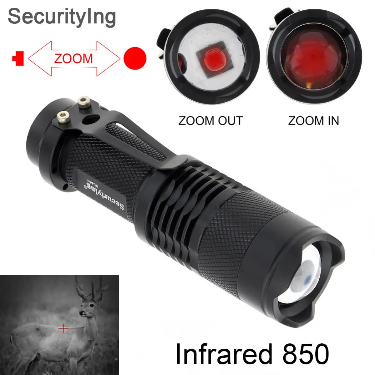 

SecurityIng SK68 IR Hunting Flashlight Zoomable Focus 850nm LED Infrared Radiation IR Night Vision Torch Use 14500 / AA Battery