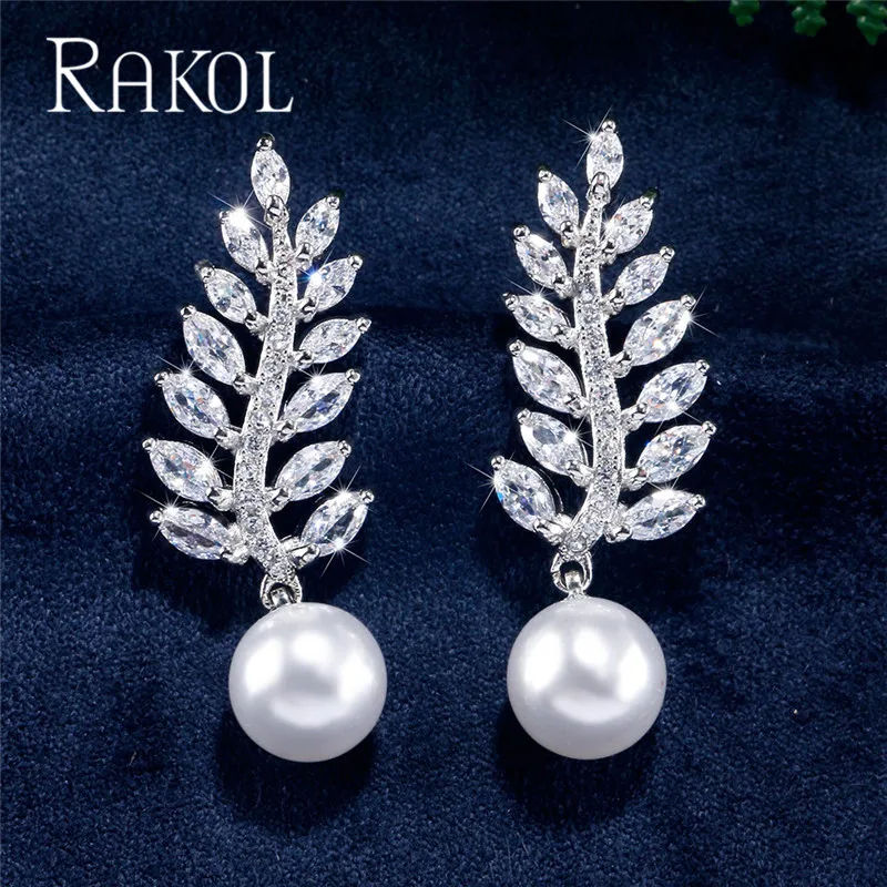 RAKOL Fashion AAA Cubic Zirconia Leaf Dangle Earrings for Women Luxury Imitation Pearls Bridal Wedding Jewelry 2021 New
RAKOL Fashion AAA Cubic Zirconia Leaf Dangle Earrings for Women Luxury Imitation Pearls Bridal Wedding Jewelry 2021 New