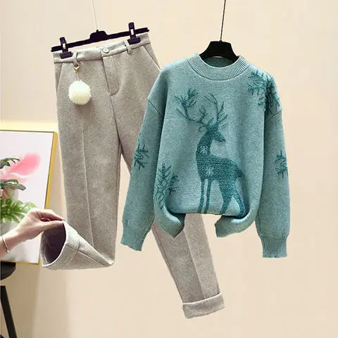 Large women's autumn and winter new sweater set shows thin, versatile casual pants 2-piece set
Large women's autumn and winter new sweater set shows thin, versatile casual pants 2-piece set