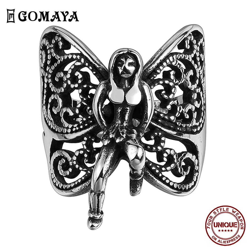 GOMAYA Titanium Steel Series Retro Rings For Unisex Hollow Out Butterfly Elves Patterns Ring Neo-Gothic Fashion Jewelry Hot Sale
GOMAYA Titanium Steel Series Retro Rings For Unisex Hollow Out Butterfly Elves Patterns Ring Neo-Gothic Fashion Jewelry Hot Sale