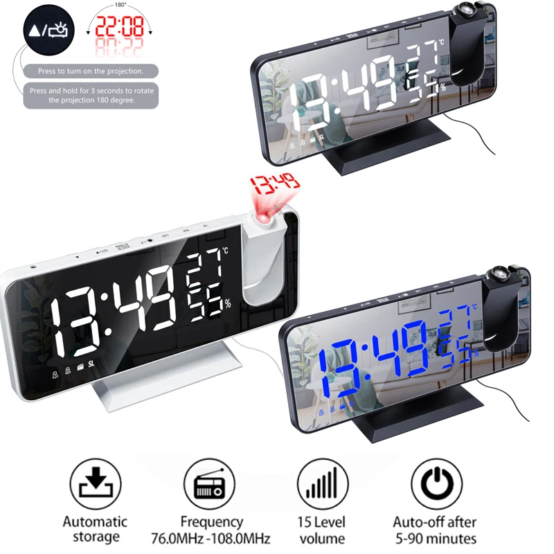 7.5 Inches LED Digital Alarm Clock Radio Projection With Temperature And Humidity LCD Mirror Clock Bedside Time Display
7.5 Inches LED Digital Alarm Clock Radio Projection With Temperature And Humidity LCD Mirror Clock Bedside Time Display