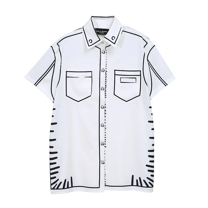 SuperAen Graffiti White Turn Down Collar Women Shirts Line Design Printed Short Sleeve All Match Top
SuperAen Graffiti White Turn Down Collar Women Shirts Line Design Printed Short Sleeve All Match Top