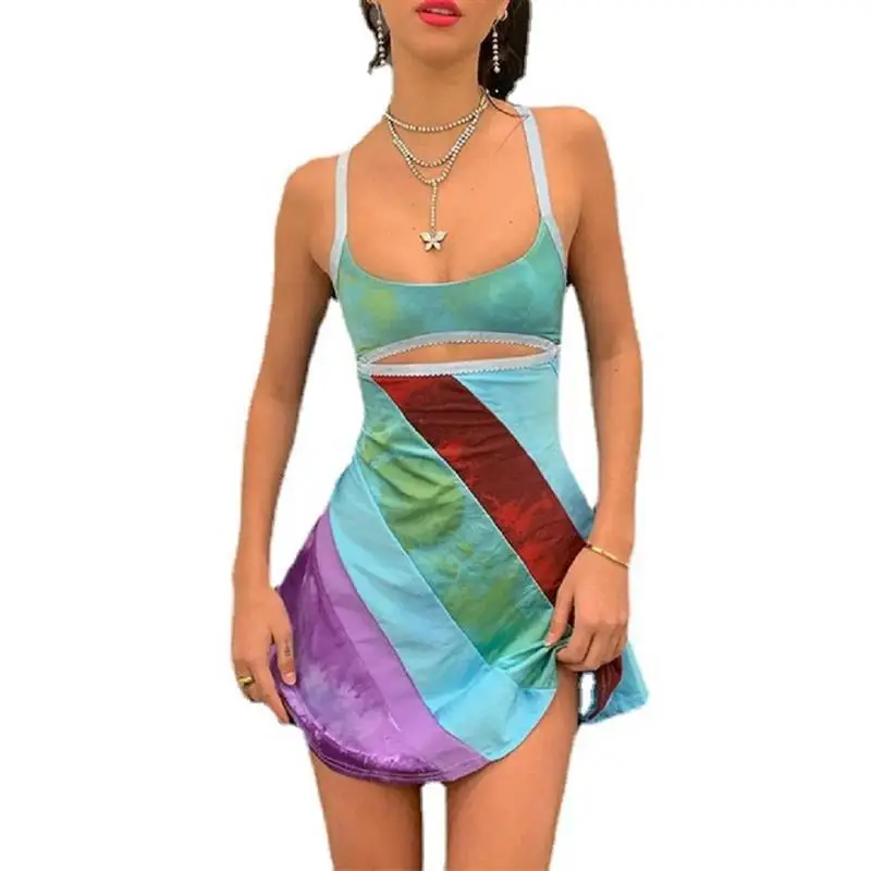 Summer Robe Y2K Colorful Spaghetti Strap Mini Dress For Women 2021 Front Cut Out Vintage Rave Dresses Off Shoulder Robe vestidos
Summer Robe Y2K Colorful Spaghetti Strap Mini Dress For Women 2021 Front Cut Out Vintage Rave Dresses Off Shoulder Robe vestidos