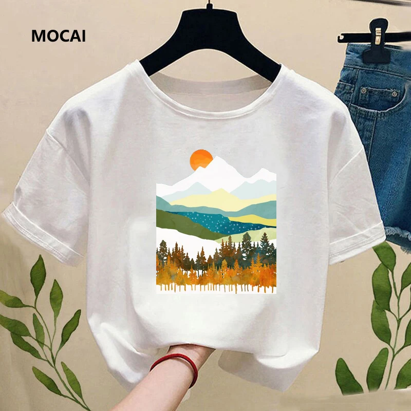 New 2020 Women's fashion summer landscape print Short sleeve T-shirt Harajuku aesthetic sunset lovers street tops White T-shirt
New 2020 Women's fashion summer landscape print Short sleeve T-shirt Harajuku aesthetic sunset lovers street tops White T-shirt
