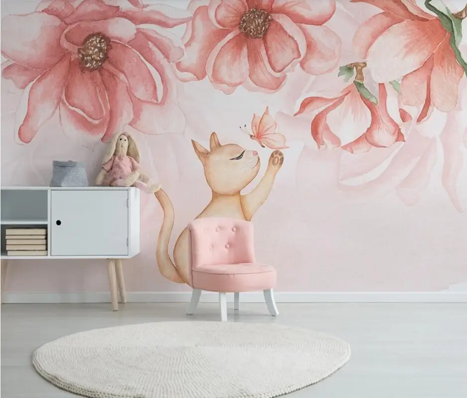 AINYOOUSEMModern минималистский розовый цветок животные котенок детский фон обои 3d