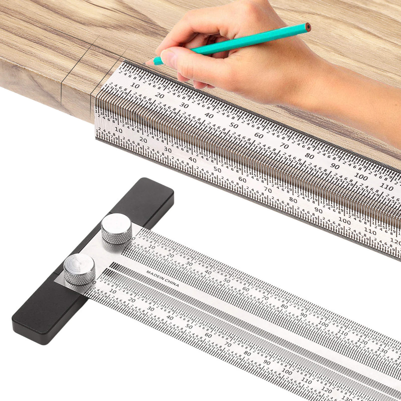 High-Precision Scale Ruler Stainless Woodworking Scribing Mark Line Gauge Carpenter Measuring Tool Marking T-Type Hole Ruler
High-Precision Scale Ruler Stainless Woodworking Scribing Mark Line Gauge Carpenter Measuring Tool Marking T-Type Hole Ruler