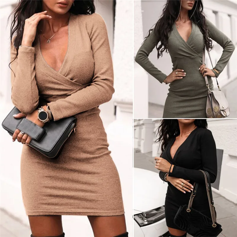 New Elegant Fashion Women Dress Long Sleeve Deep V Neck Ladies Winter Bodycon Slim Short Mini Pencil Dresses Women Jumper Dress
New Elegant Fashion Women Dress Long Sleeve Deep V Neck Ladies Winter Bodycon Slim Short Mini Pencil Dresses Women Jumper Dress