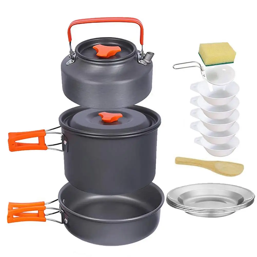 Camping Cookware Set 4-5 Persons Outdoor Cooking Tableware Kettle, Skillet, Pan Aluminum Fast Heat Conduction Cooking Set
Camping Cookware Set 4-5 Persons Outdoor Cooking Tableware Kettle, Skillet, Pan Aluminum Fast Heat Conduction Cooking Set